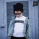 Children's hat with a tunnel scarf